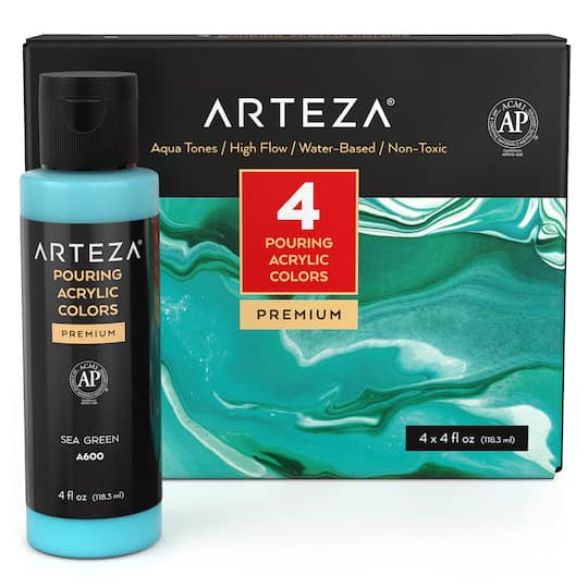 Arteza&#xAE; 4 Color Aqua Tones Acrylic Pouring Paint Set